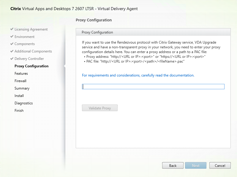 Rendezvous Proxy Configuration page in VDA installer