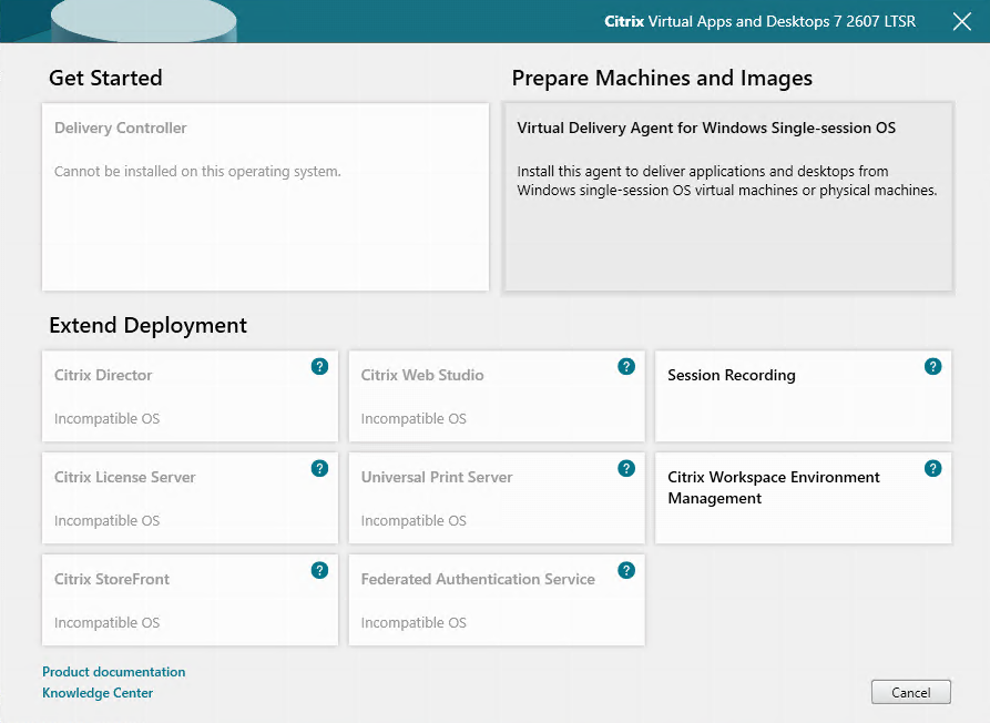 Component selection page in component installer