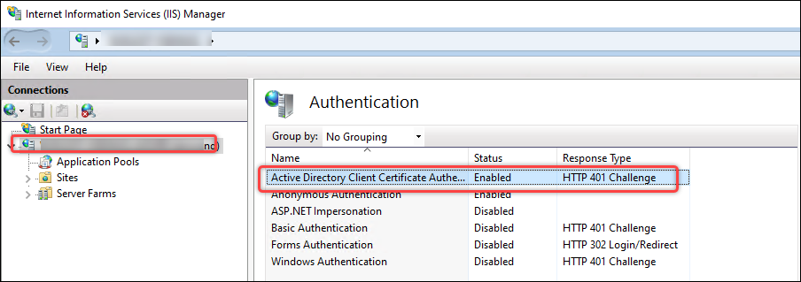 IIS > Autenticazione del certificato del client Active Directory