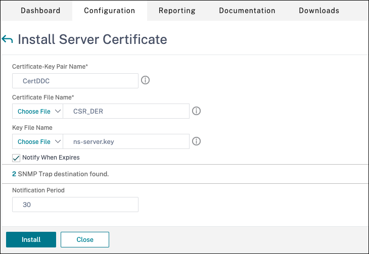 Installare il certificato del server