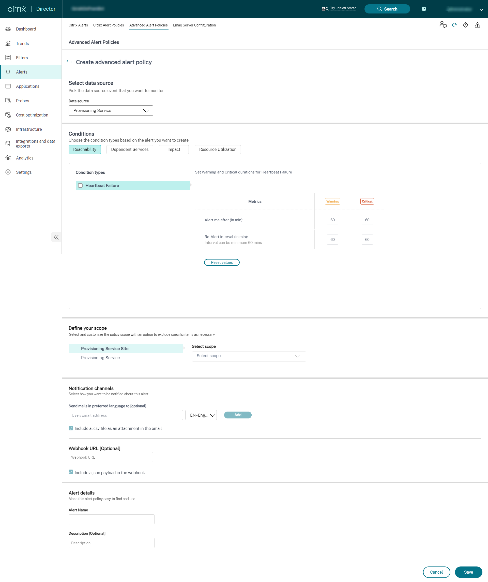 PVS Advanced alert Policies