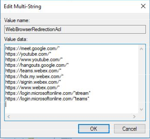 Browser content redirection policy ACL settings edit