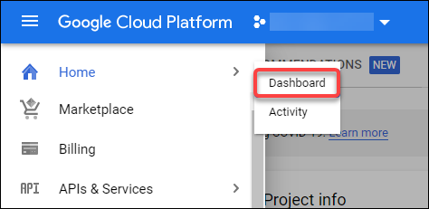 Google Cloud 控制台导航窗格