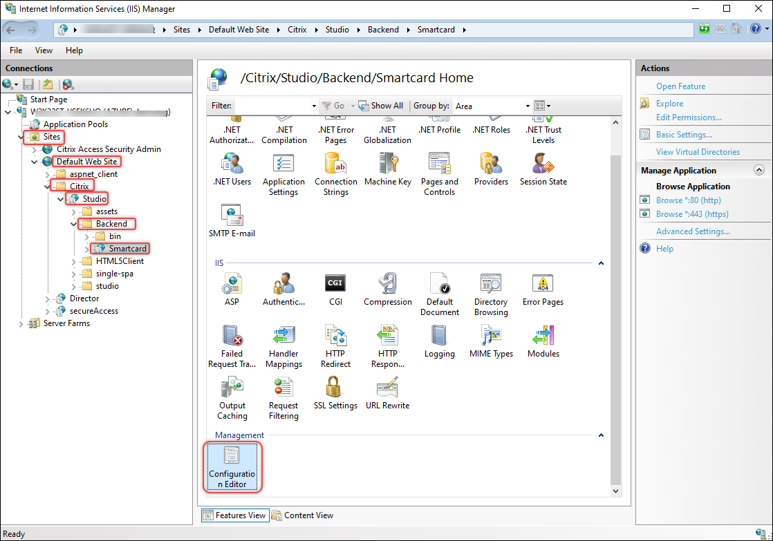 IIS > Configuuration Editor