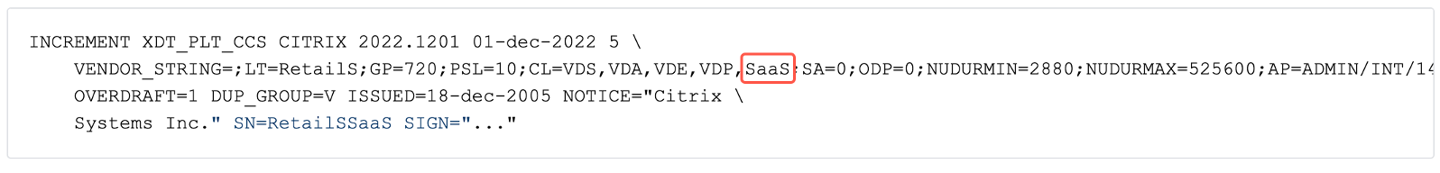 ライセンスファイルのSaaS属性