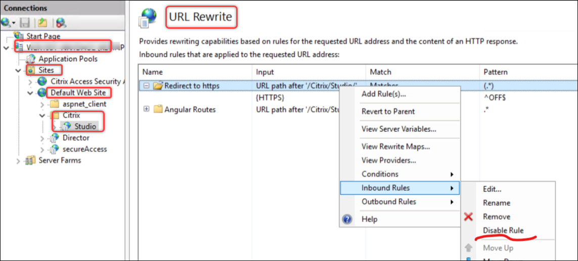 Disable HTTPS redirection