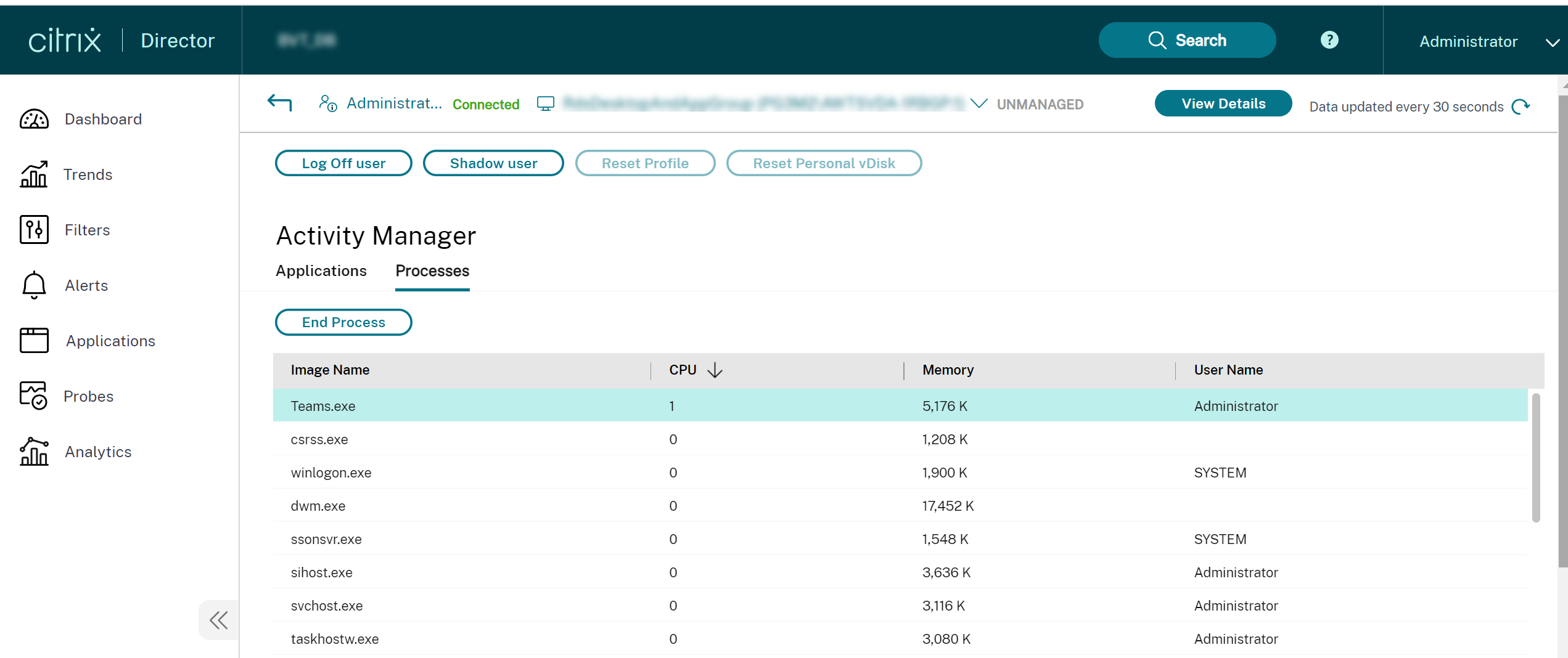 Monitorar o Teams no Activity Manager 