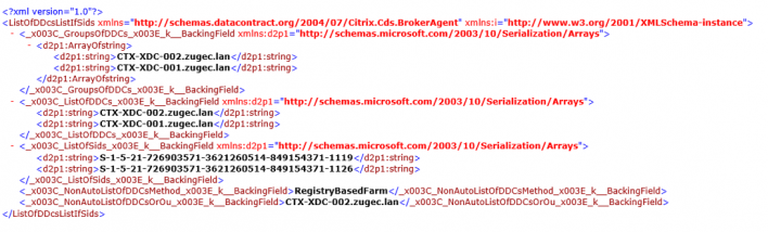 Exemplo do arquivo de cache de registro de um VDA
