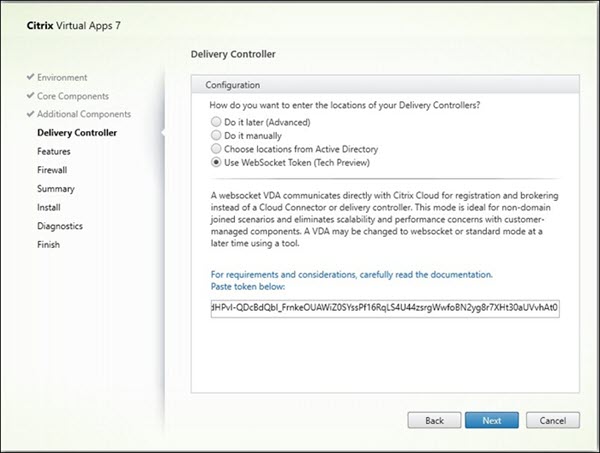 Delivery Controller page in VDA installer