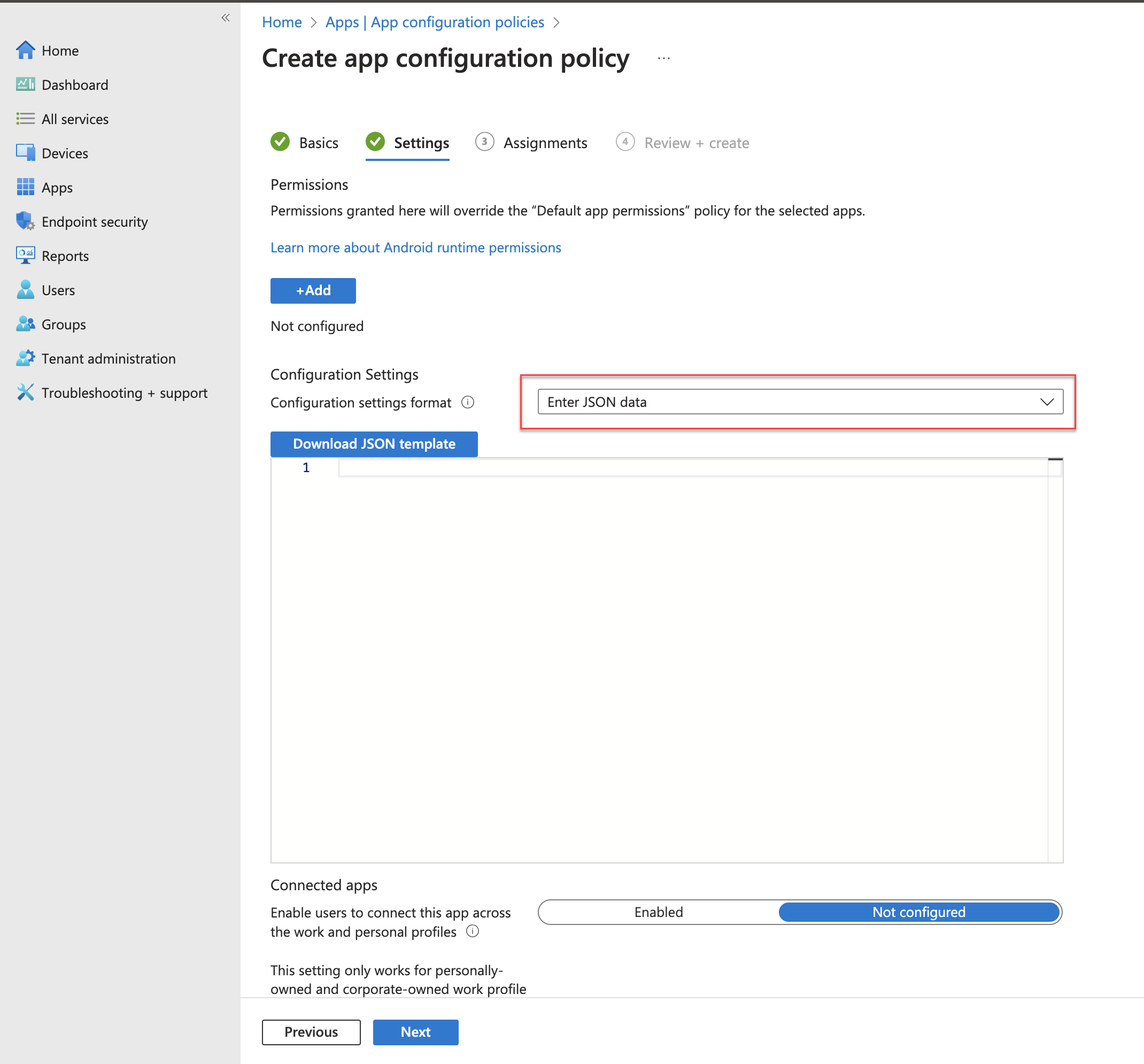 Create app configuration policy