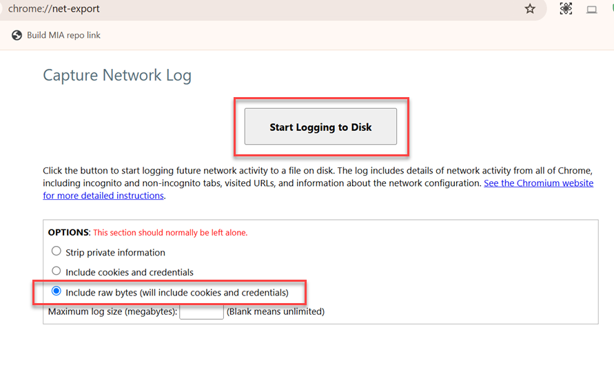 Start Logging to Disk