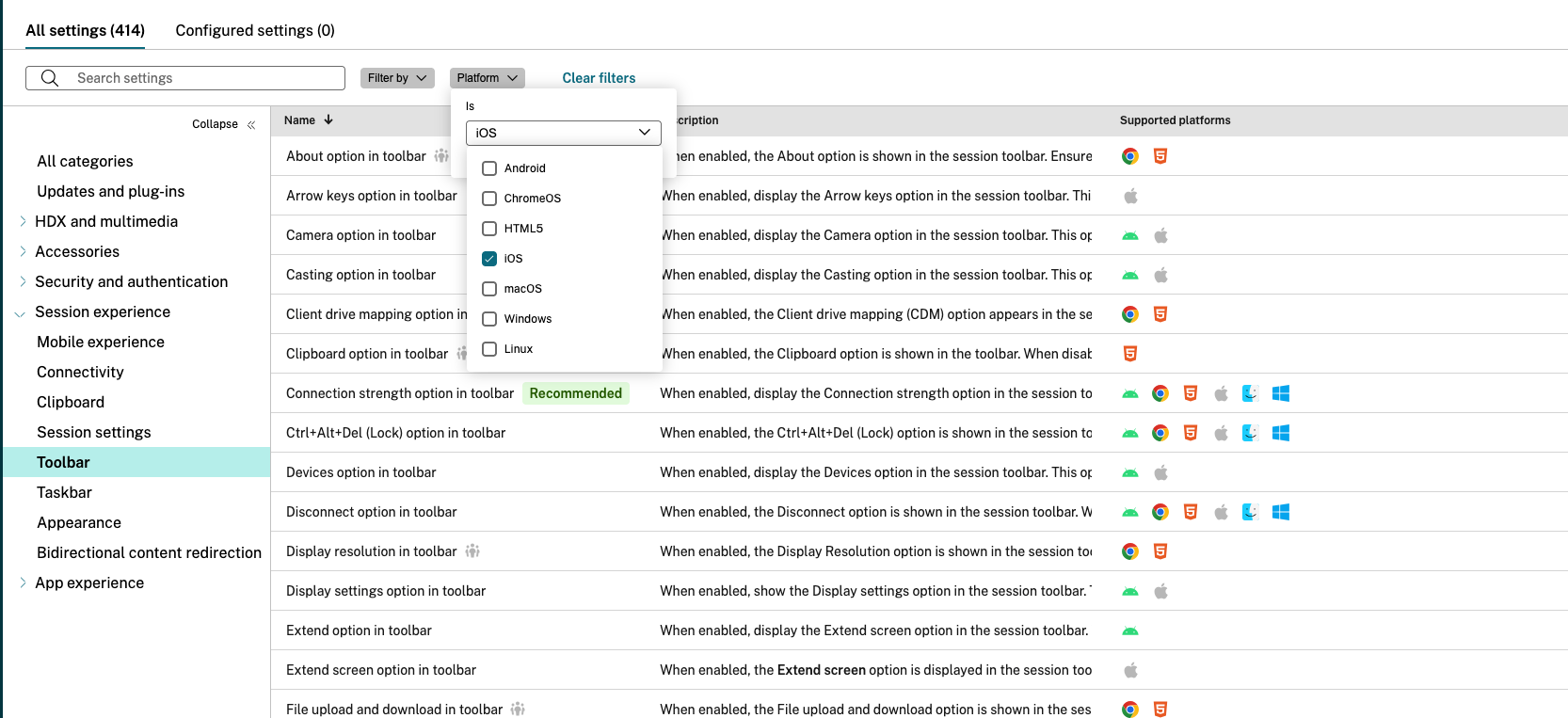 Gacs Platform Filter Options