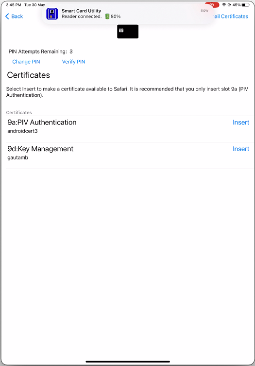 Smart Card insert certificates