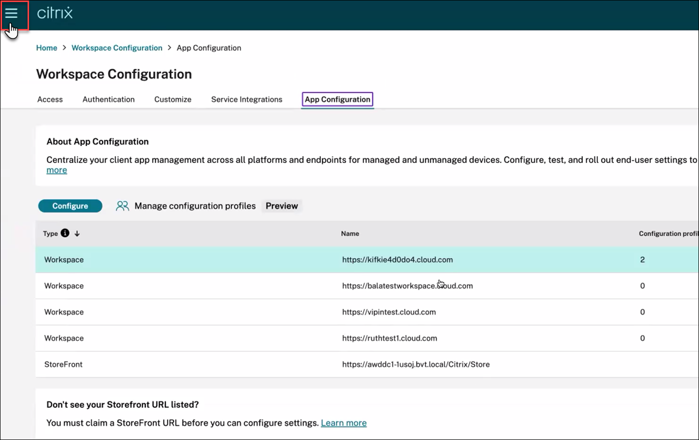 About app configuration page