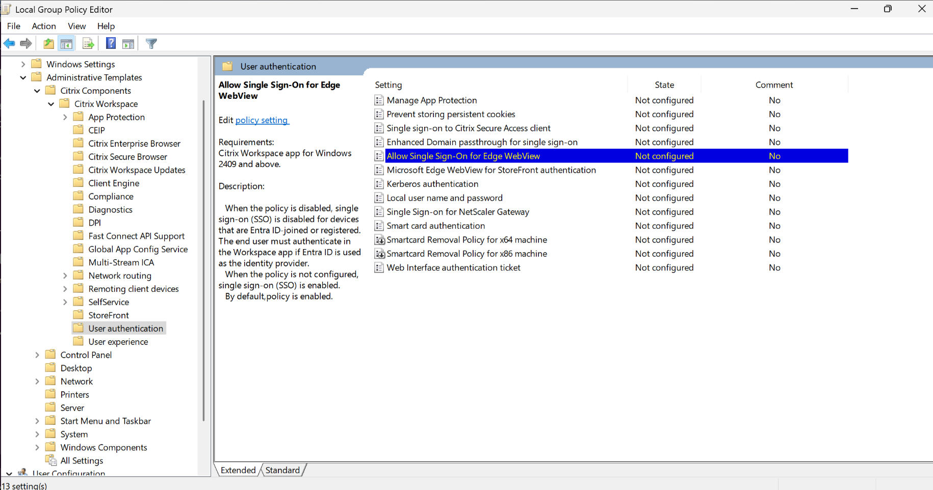 Authentication settings GPO