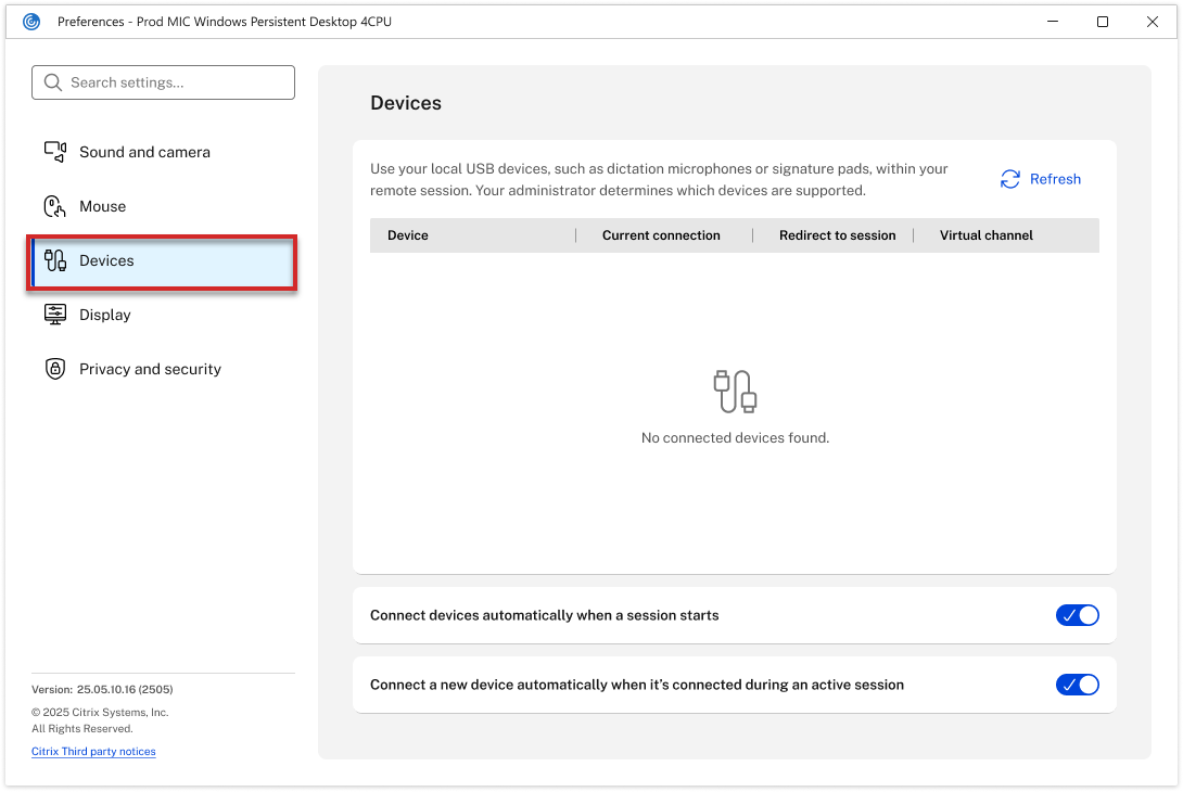 Redesigned In-session Devices Settings