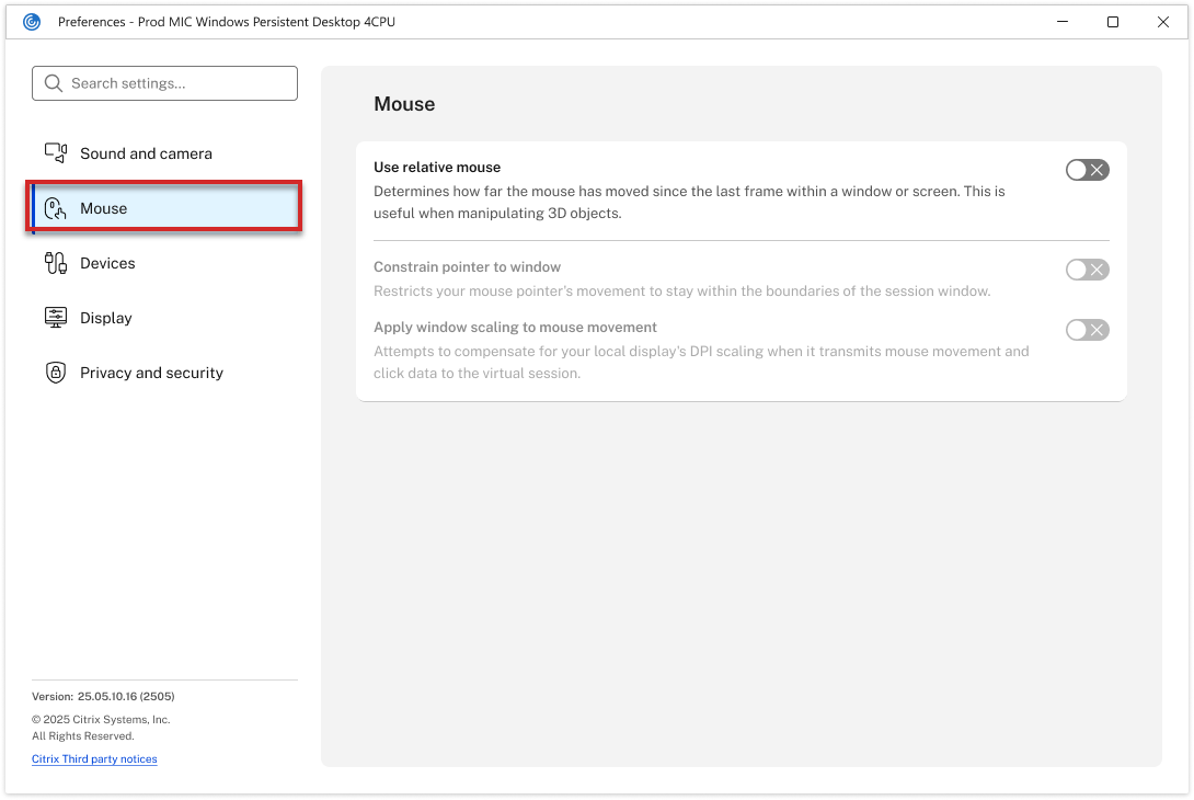 Redesigned In-session Mouse Settings
