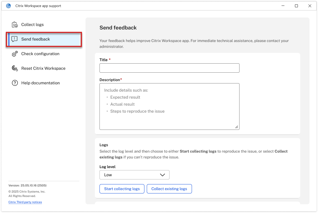 Redesigned Support Send Feedback Settings