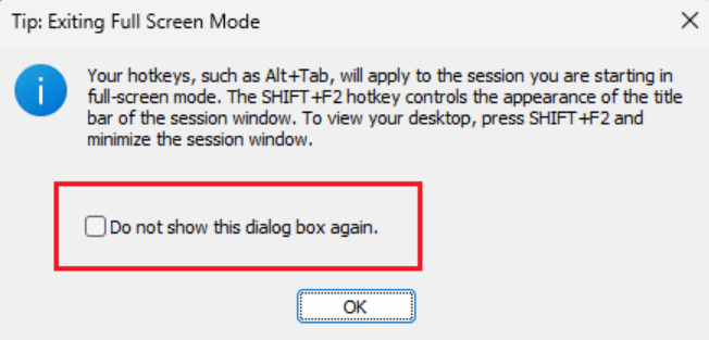 Suppress tip dialog