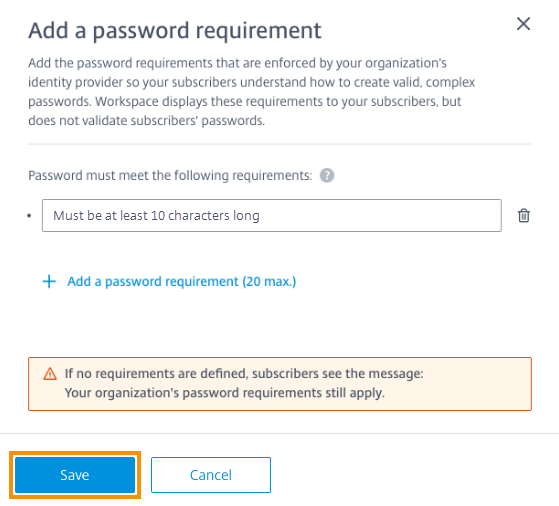 Add a password requirement form