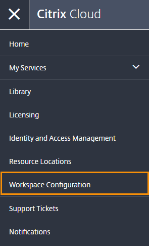 Opción de menú Configuración de Workspace