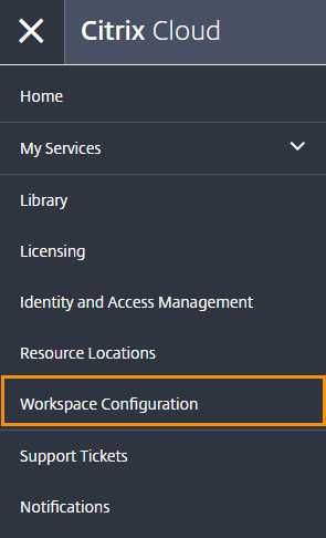 Screenshot of Workspace Configuration menu