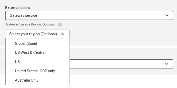 Screenshot of Configure connectivity window with region drop down