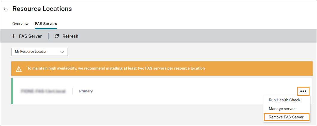 Remove FAS Server menu command
