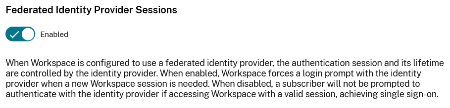 Screenshot of Federated identity provider sessions setting