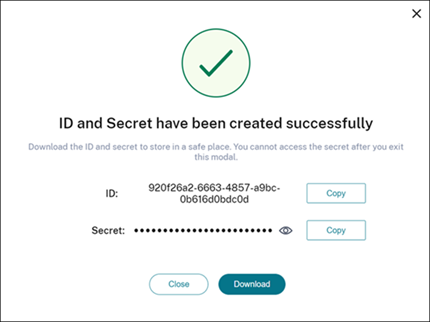 Cuadro de diálogo con el ID y el secreto de Secure Client