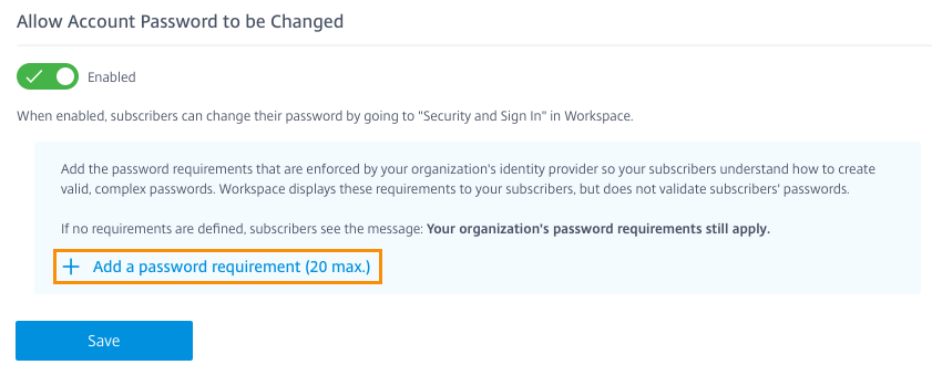 Allow Account Password to be Changed setting in enabled state