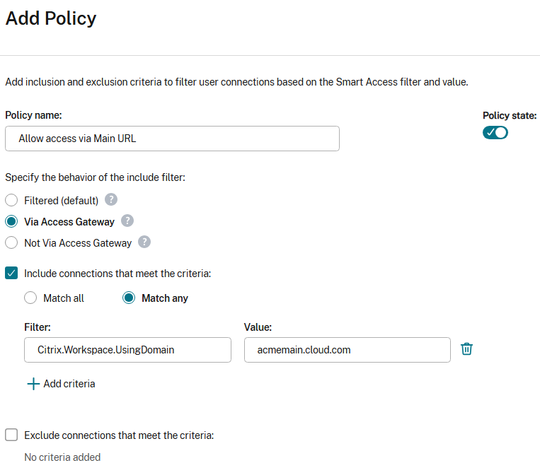 Screenshot of access policy rule