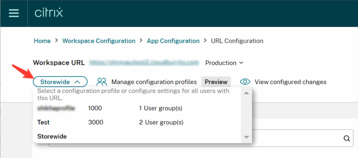 Drop-down list to select configuration profile