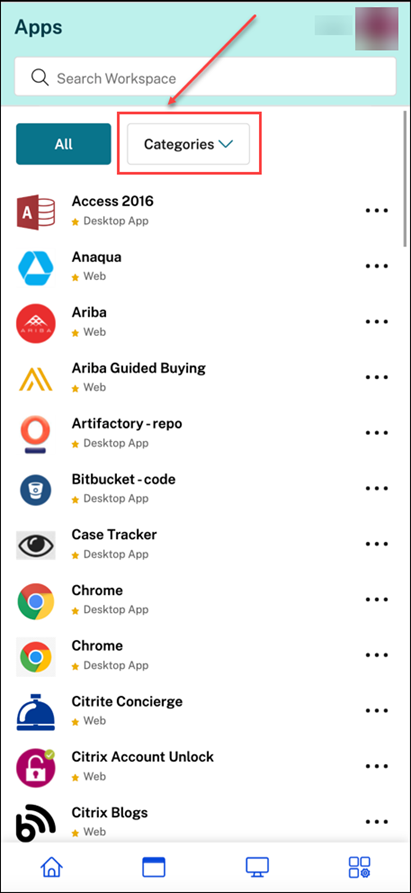 sub-categories on mobile platforms