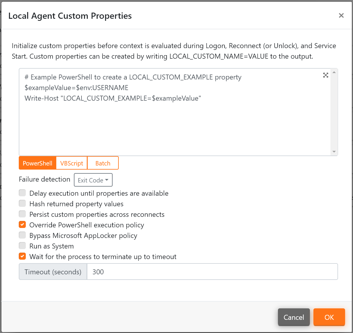 Custom Properties for the Local Agent