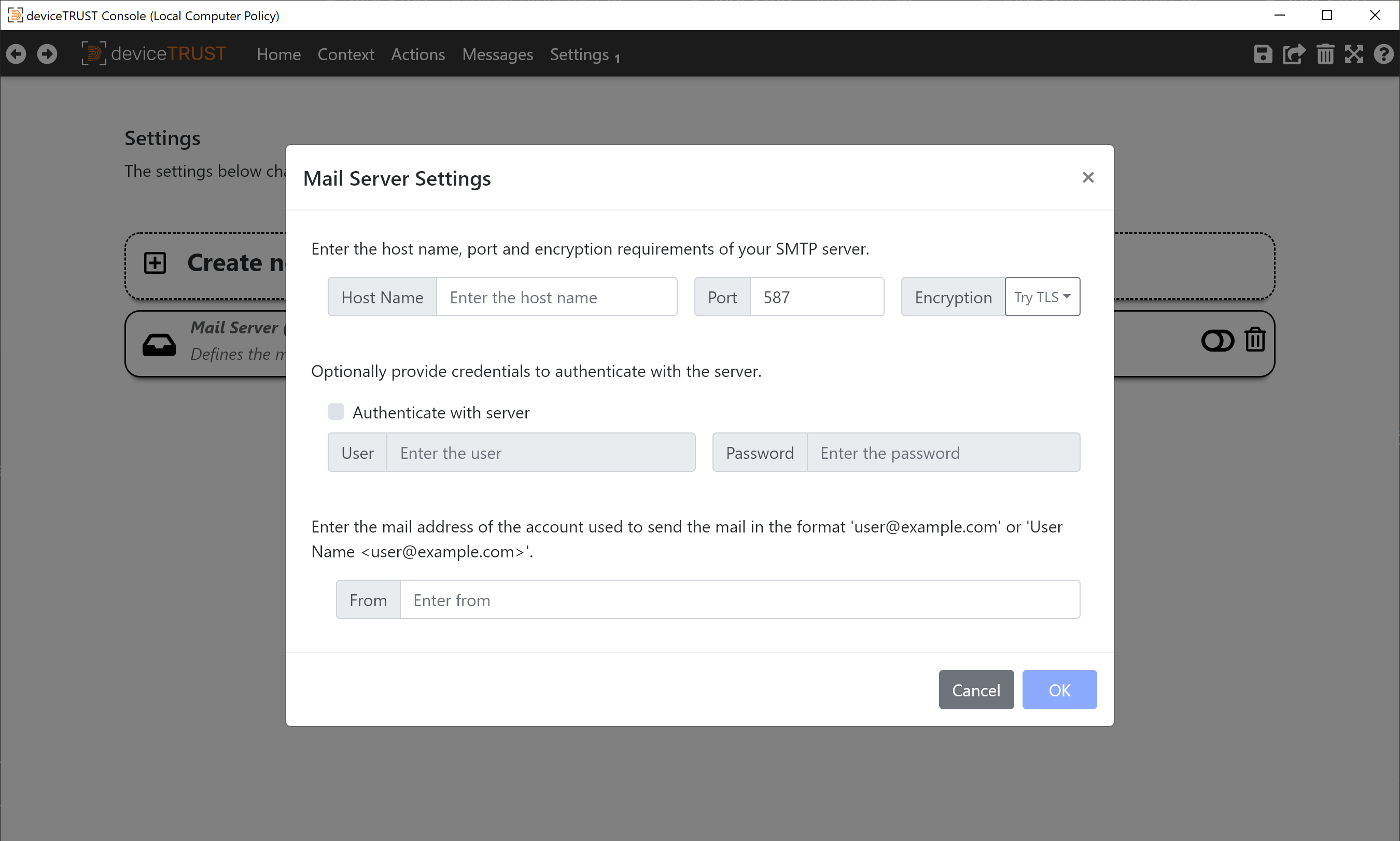 The Mail Server Settings.