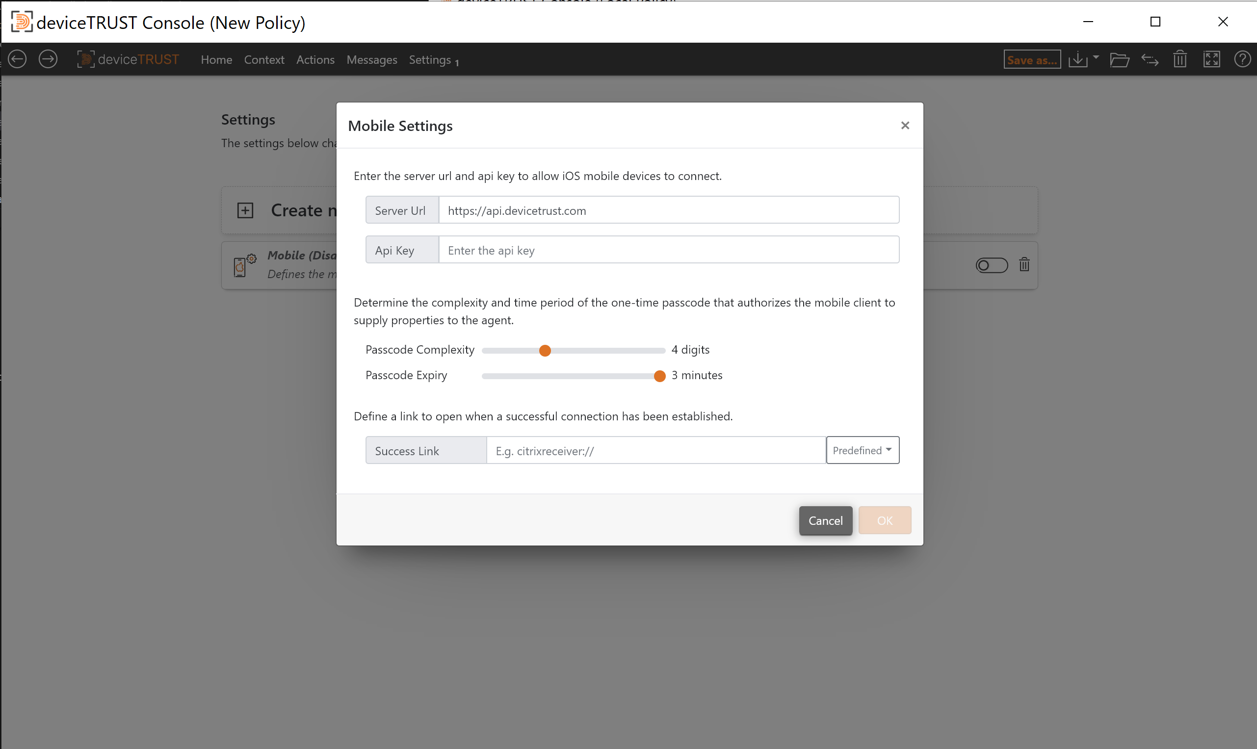 The Mobile Settings.