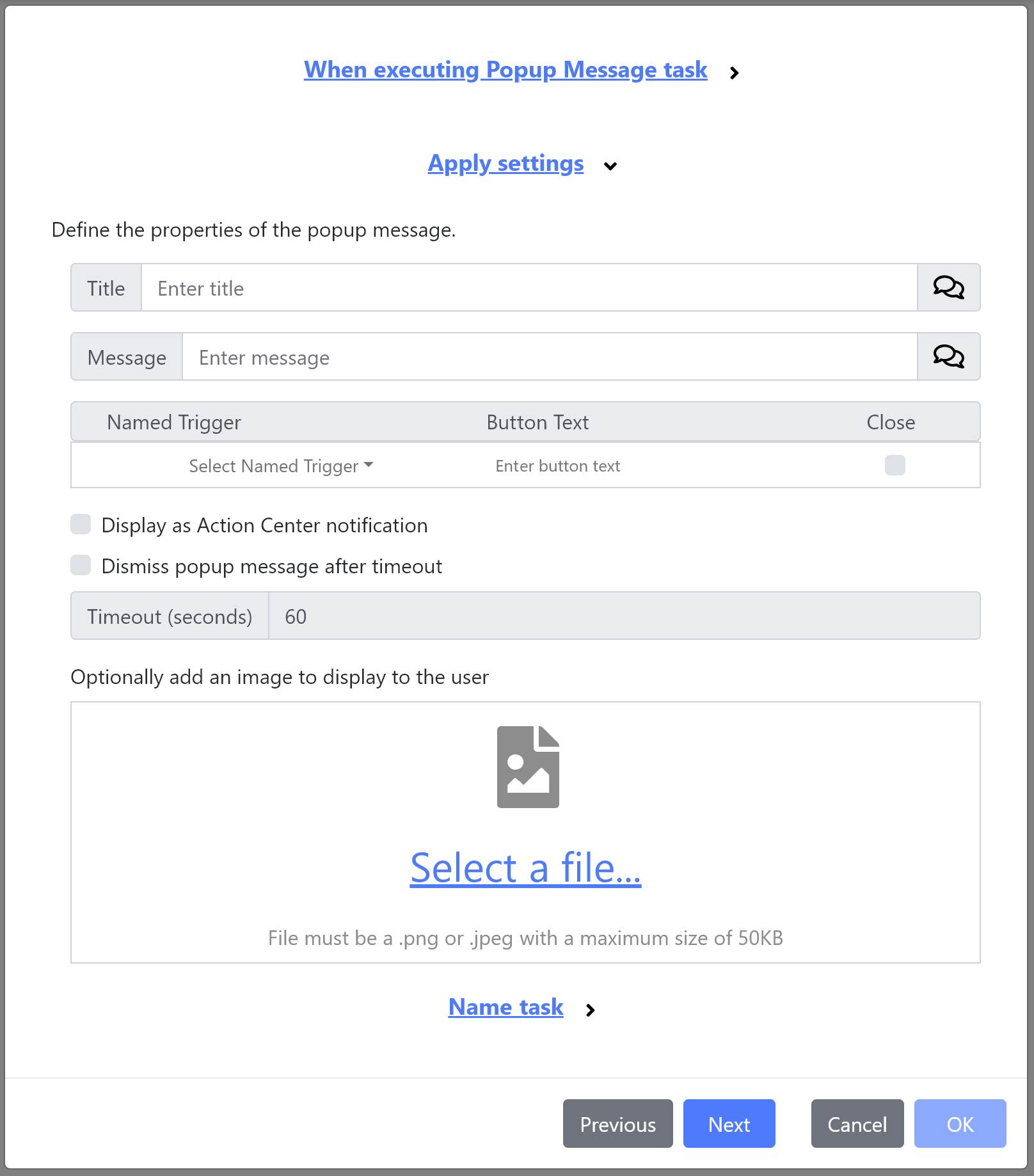The Popup Message task.