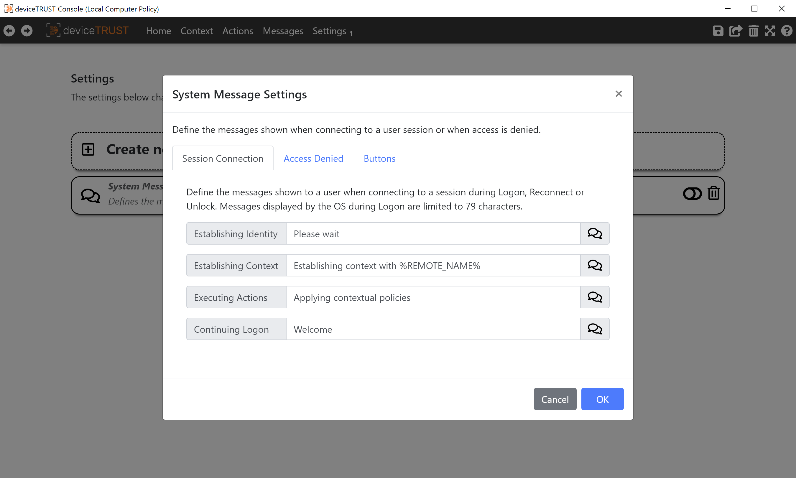 The System Messages Settings.