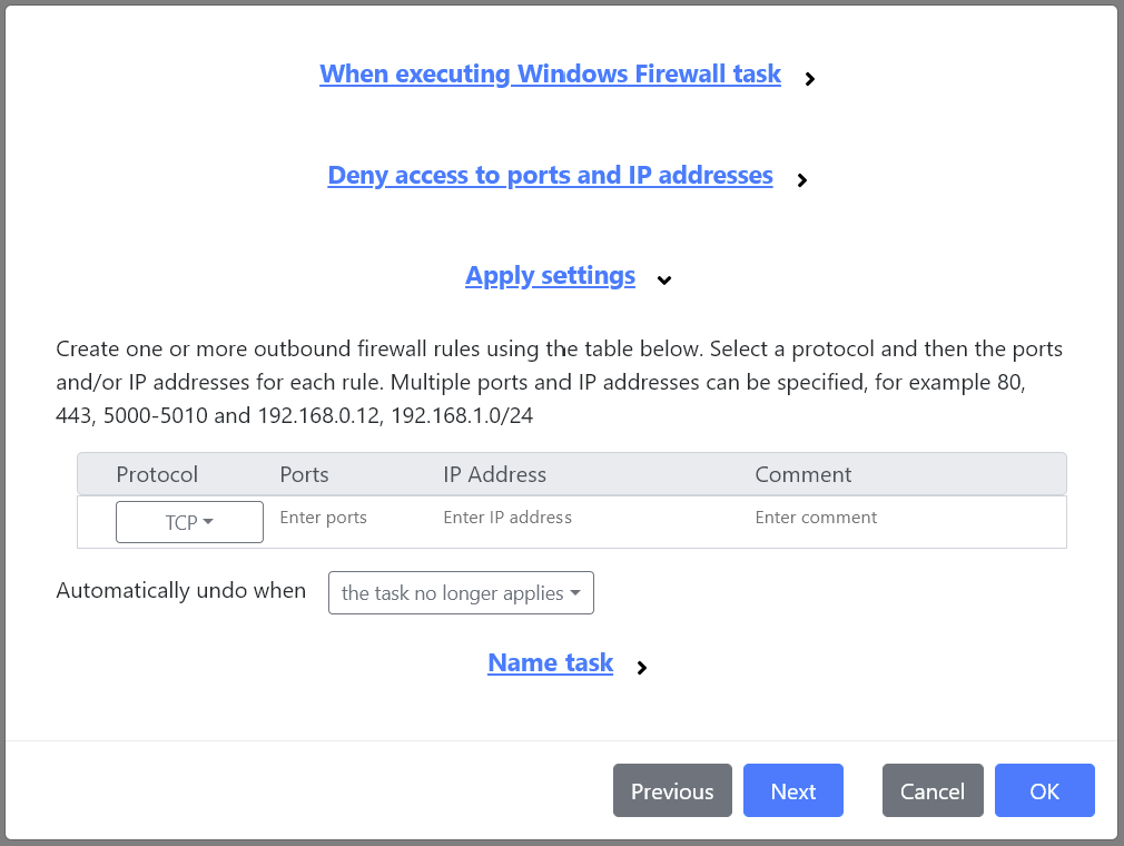 The Windows Firewall task.