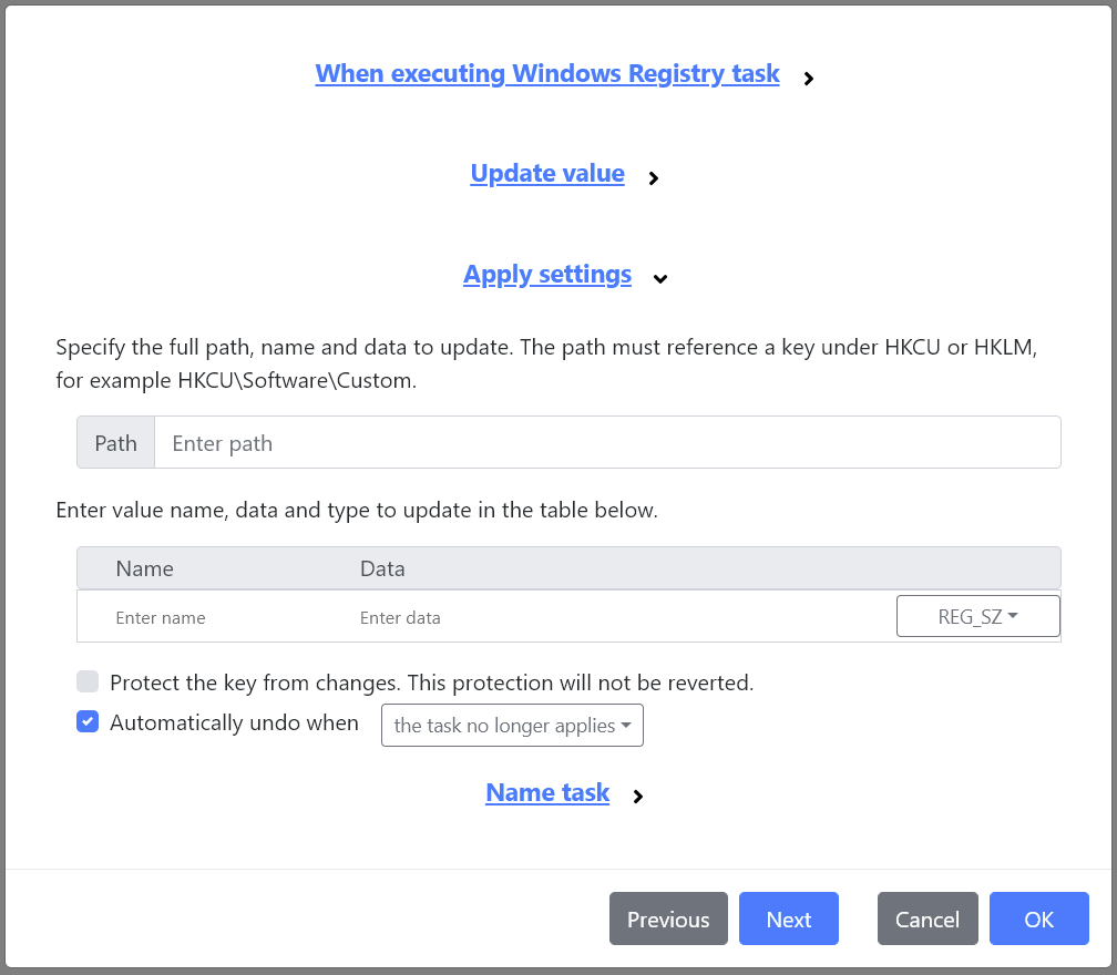 The Windows Registry task.