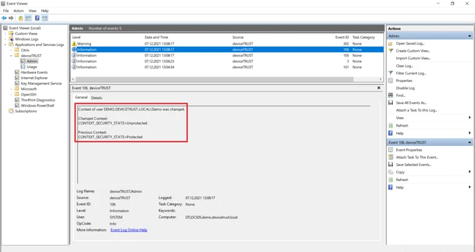 Context change audit event
