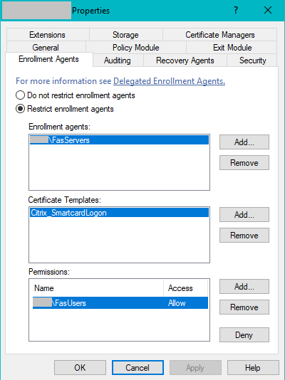 Enrollment Agents dialog