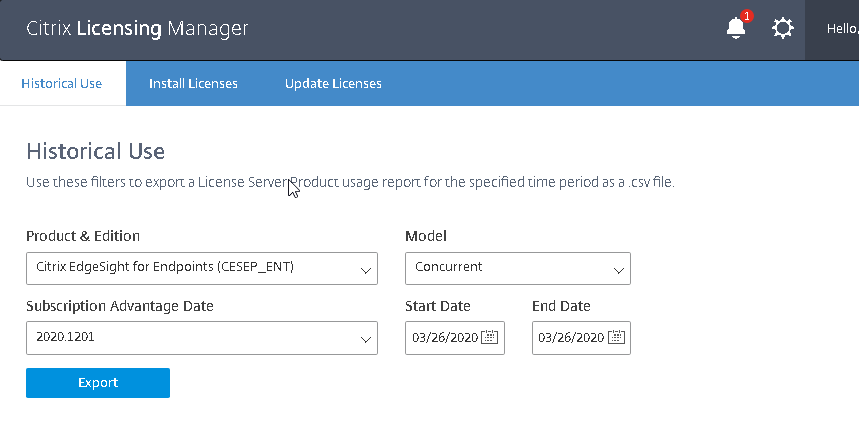 Historical usage in VPX Citrix Licensing Manager
