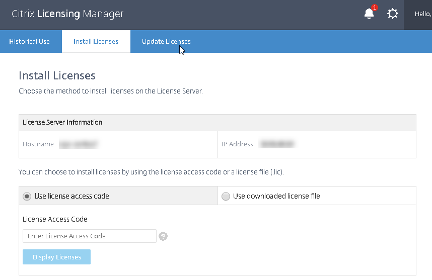 Install licenses in VPX Citrix Licensing Manager