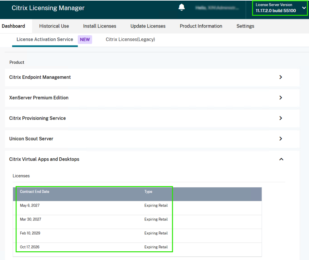 Dashboard license details