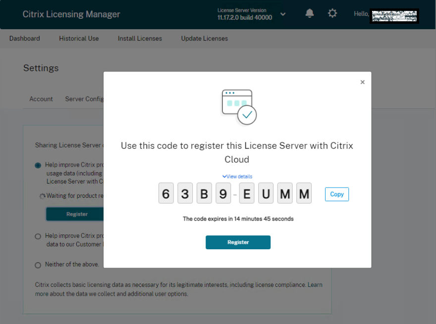 Register license server