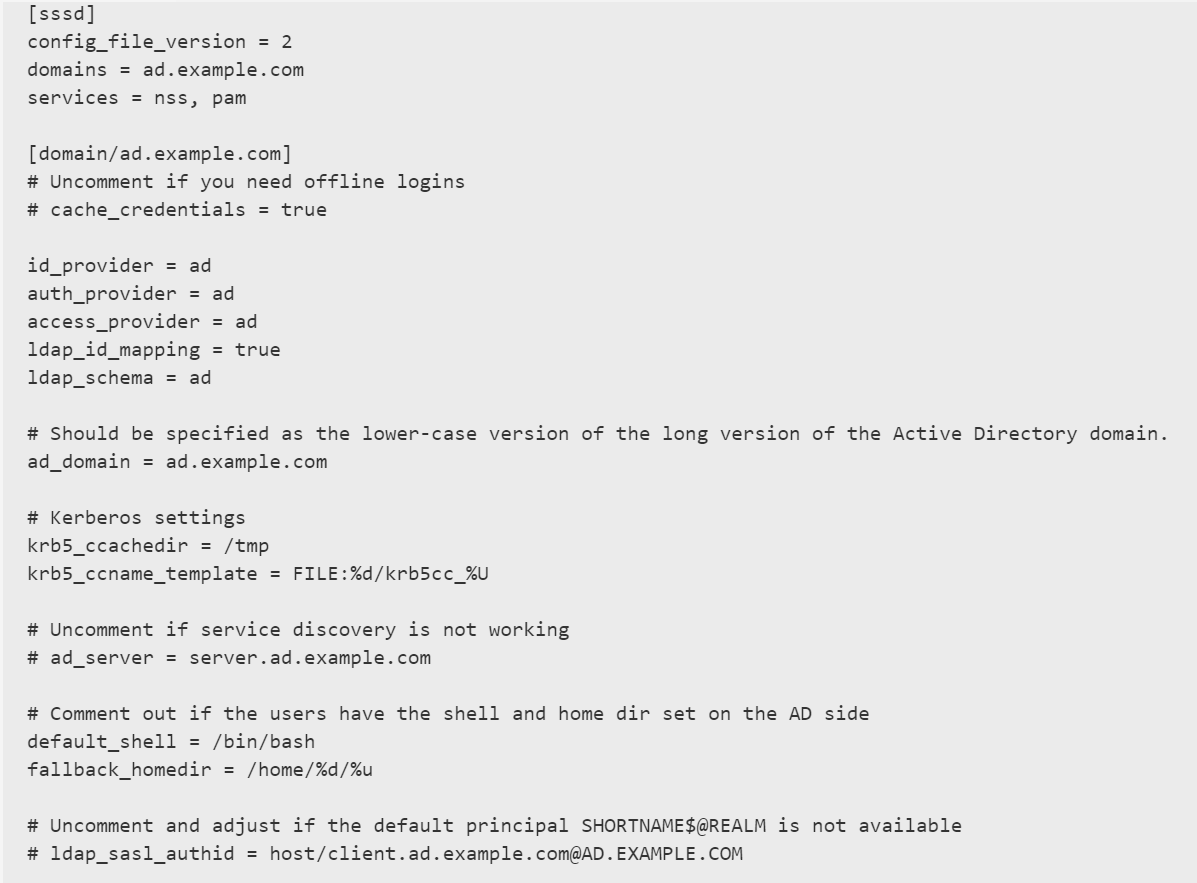 An example SSSD configuration for RHEL 7