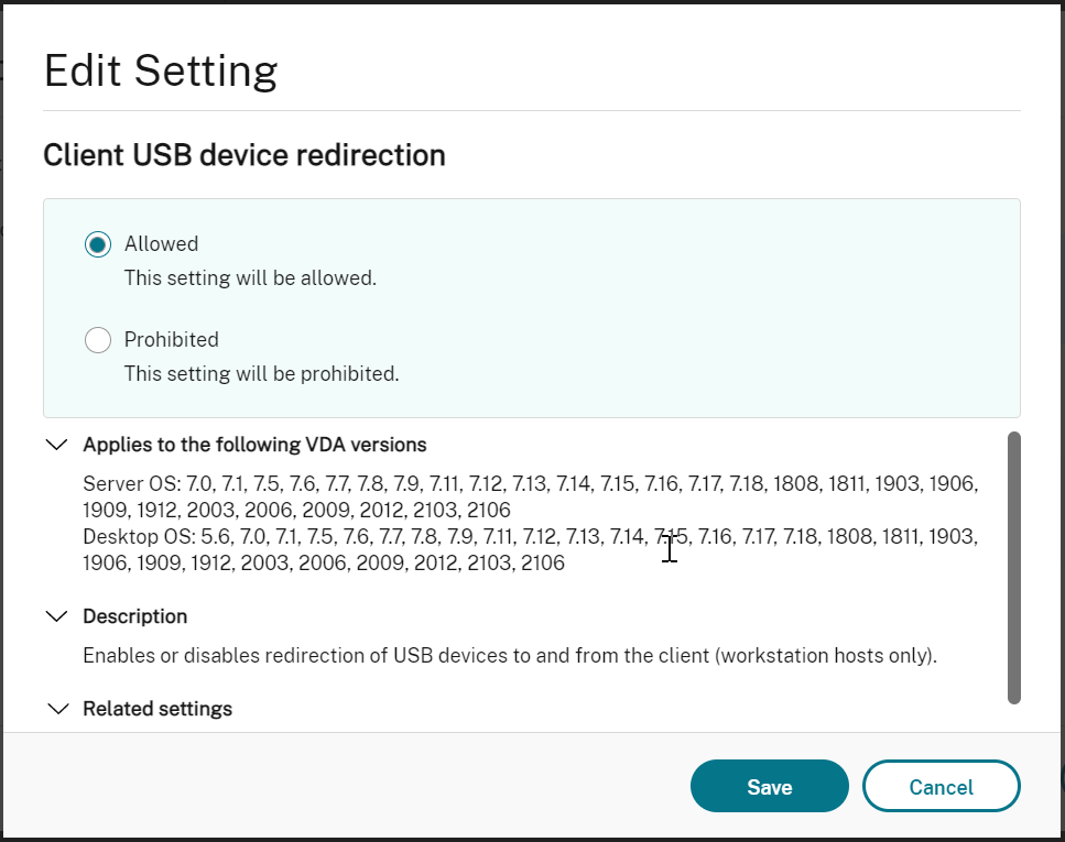 Enable USB redirection