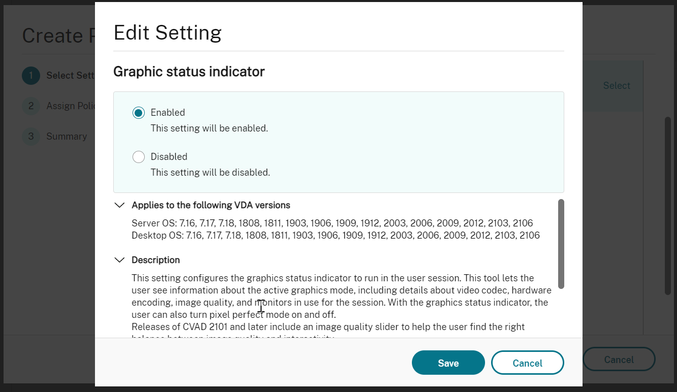 The Graphic status indicator policy